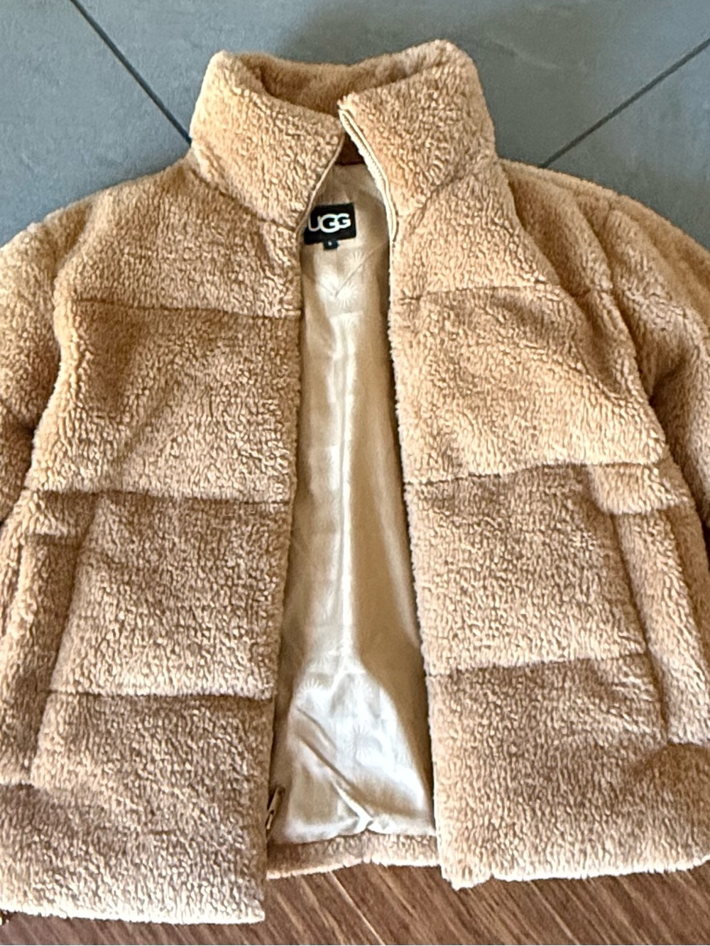 UGG  Plush Sherpa Puffer Jacket in Tan